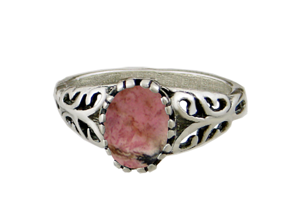 Sterling Silver Filigree Ring With Rhodonite Size 9